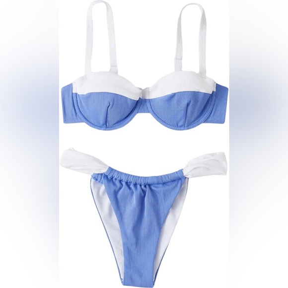 Elegant Blue and White Bikini‎ Set - Picture 1 of 6